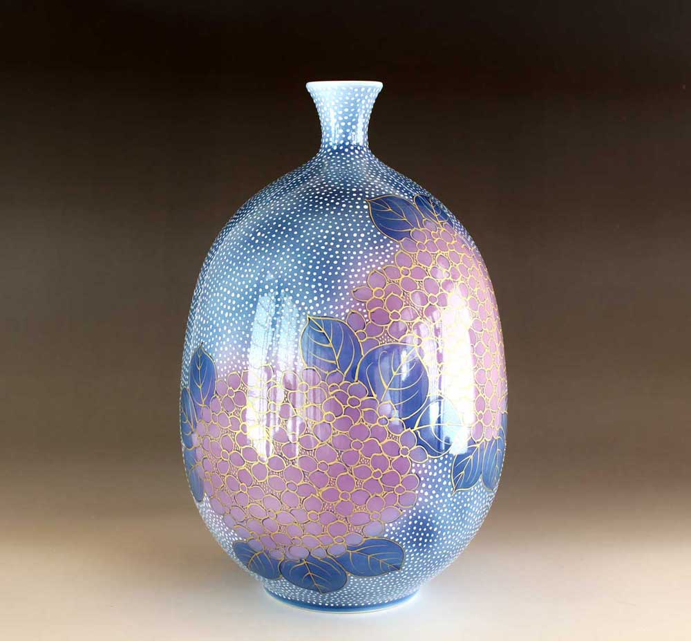 有田焼・言い慣わし芸術・総墨付き染錦金彩釉裏紅アジサイ絵飾りつけ花立て陶器作り絵書き 藤井錦彩 作