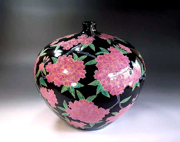 有田焼・言い慣わし芸術・総手書き天目釉金彩桜絵飾りつけ花立て陶物作り執筆者 藤井錦彩 作