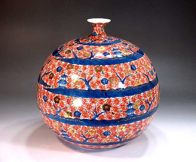 有田焼・言い慣わし芸術・総墨付き染錦金彩高閣絵飾りつけ花立て陶器作り絵書き 藤井錦彩 作