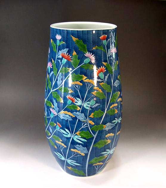 楽天市場】有田焼・伝統工芸・総手描き染錦薊絵飾り花瓶陶芸作家 藤井