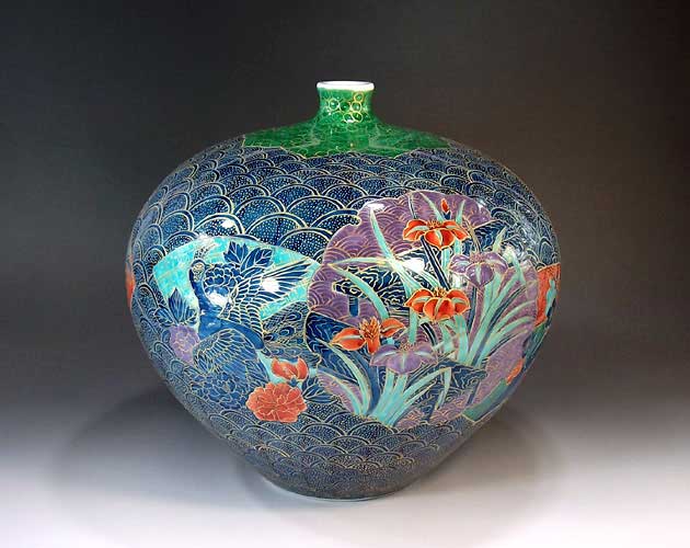 有田焼・言い慣わし芸術・総墨付き染錦金彩花鳥絵飾りつけ花立て陶物作り文筆家 藤井錦彩 作