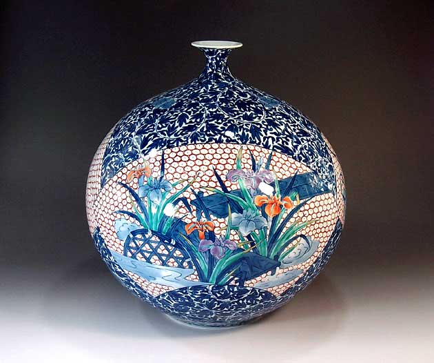 有田焼・言い慣わし芸術・総墨付き染錦唐草割花絵飾りつけ花立て陶物作り文筆家 藤井錦彩 作