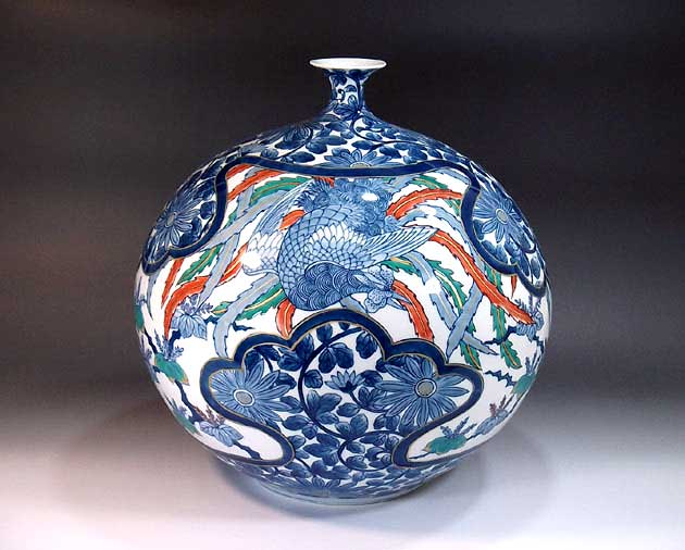 有田焼・言い慣わし芸術・総手書き染錦金彩菊唐草割鳳凰絵飾りつけ花立て陶物作り執筆者 藤井錦彩 作
