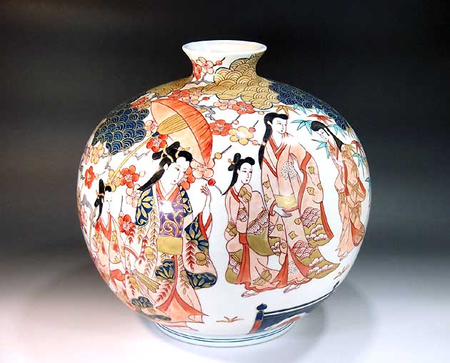 有田焼・言い慣わし芸術・総手書き古伊万里表現スタイル金彩松竹梅元禄もの言う花絵飾りつけ花立て陶物作り執筆者 藤井錦彩 作