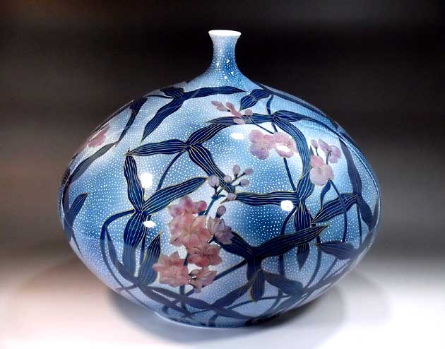 有田焼・言い慣わし芸術・総墨付き金彩釉裏紅水花草絵飾りつけ花立て陶器作り絵書き 藤井錦彩 作