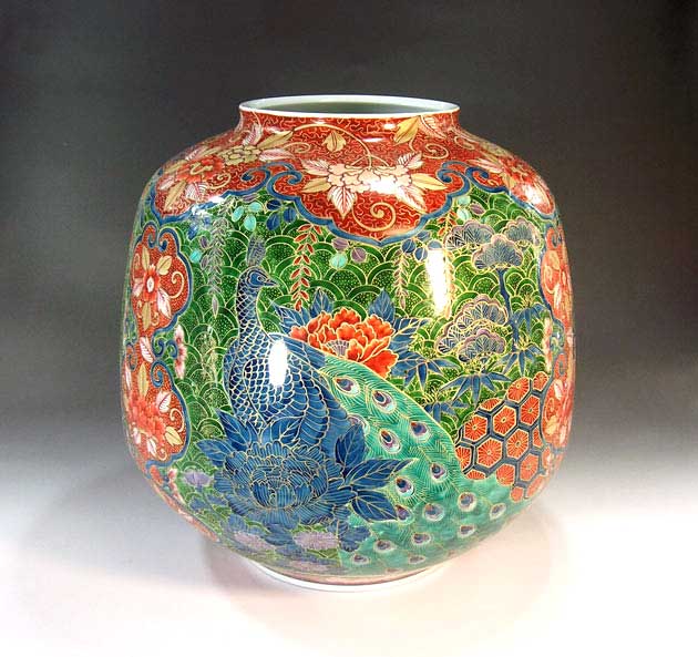 有田焼・言い慣わし芸術・総墨付き金彩花鳥図花立て陶器作り絵書き 藤井錦彩 作
