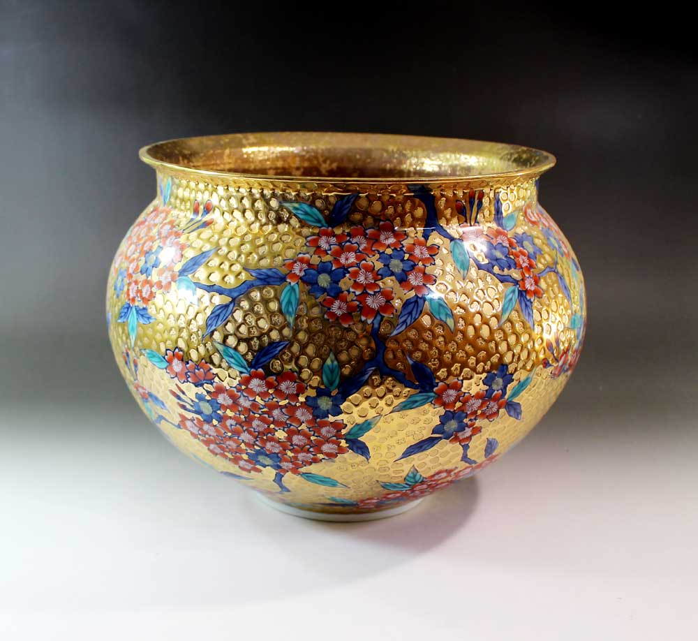 有田焼・言い慣わし芸術・総墨付き染錦先だつもの桜絵飾りつけ花立て陶器作り絵書き 藤井錦彩 作