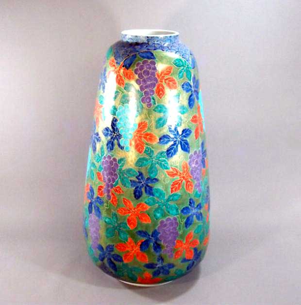 有田焼・言い慣わし芸術・総墨付き染錦金彩グレープ絵特大花立て陶器作り絵書き 藤井錦彩 作