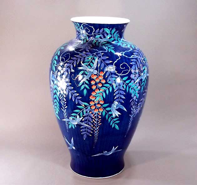 有田焼・言い慣わし芸術・総墨付き染錦藤燕絵特大花立て陶器作り絵書き 藤井錦彩 作