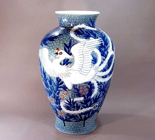 有田焼・伝統工芸・総手描き金彩鳳凰絵特大花瓶陶芸作家 藤井錦彩 作|有田焼陶芸家 藤井錦彩