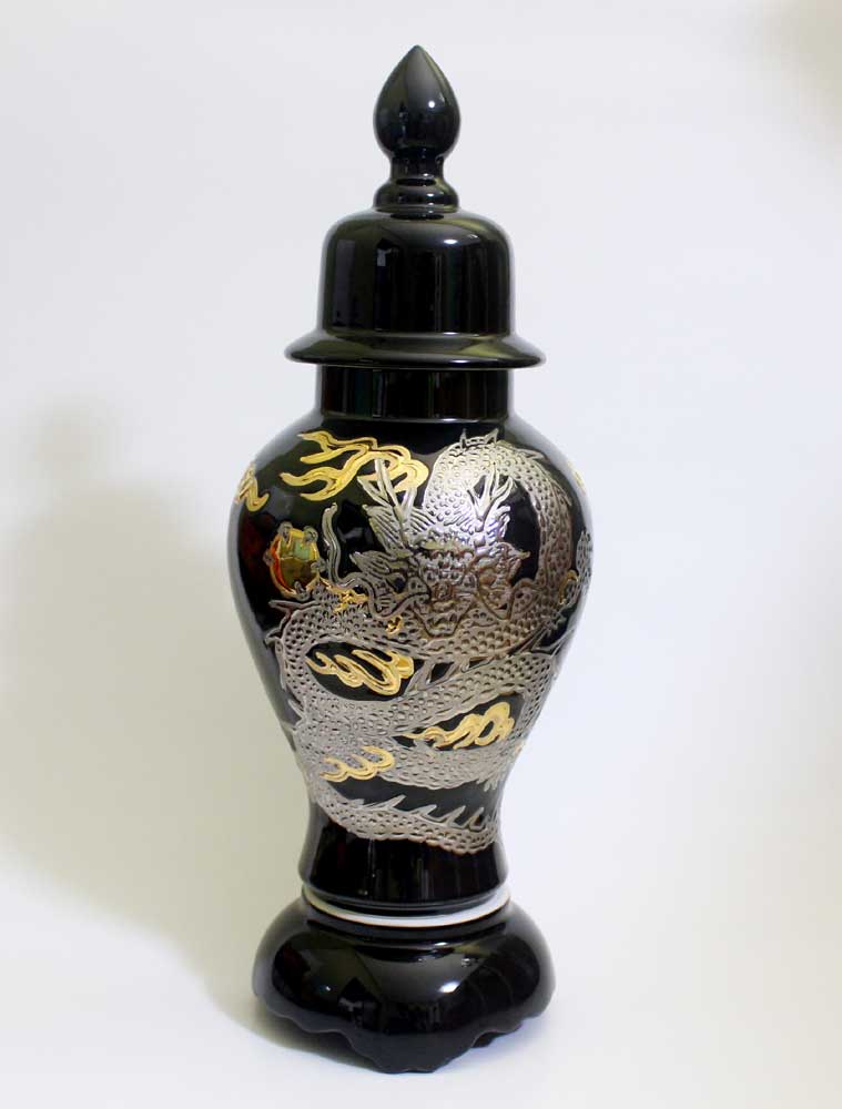 有田焼・言い慣わし芸術・総墨付き天目プラチナ彩龍絵絵沈香壺陶器作り絵書き 藤井錦彩 作