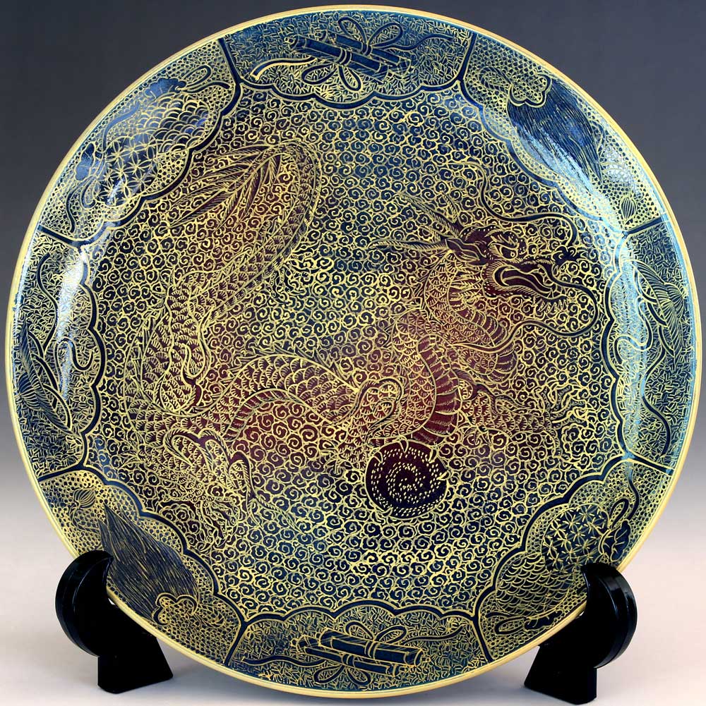 に値下げ！ 金襴手様式釉裏彩龍絵飾皿｜有田焼 陶芸作家 藤井錦彩作 通販