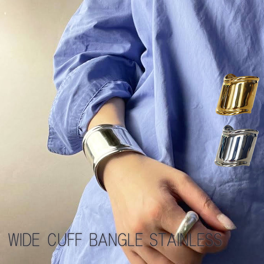 楽天市場】ステンレス製 ワイドバングル ウェーブ シンプル