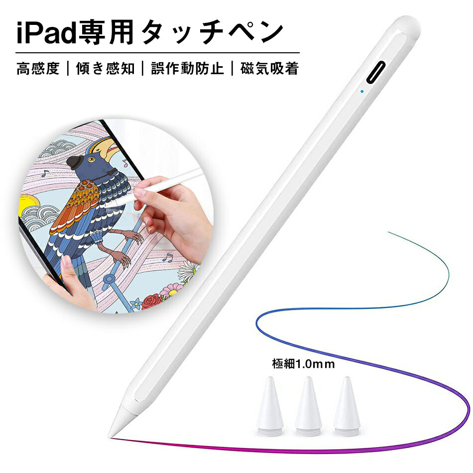 楽天市場 P5倍 あす楽 タッチペン Ipad タブレット 極細 超高感度 Ipad ペンシル スタイラスペン デジタルペン アイパッドペン Usb充電式 Ipad 6 7世代 Ipad Air 3世代 Ipad Mini 5世代 Ipad Pro12 9 3世代 対応 ペン先交換可 自動電源off 磁気吸着 傾き感知 誤作動