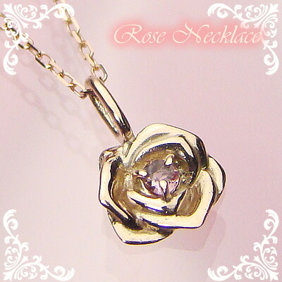 ローズ（薔薇）天然誕生石ペンダント/K10ピンクゴールド[ピンクトルマリン]※ネックレスチェーン付き 15,048円