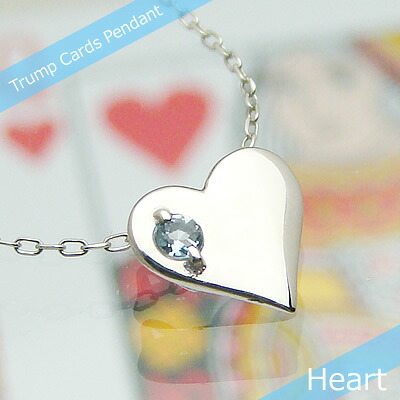 トランプハート天然誕生石ペンダント/K10ホワイトゴールド[アクアマリン]※ネックレスチェーン付き｜ベビーリング屋さん　ファセット