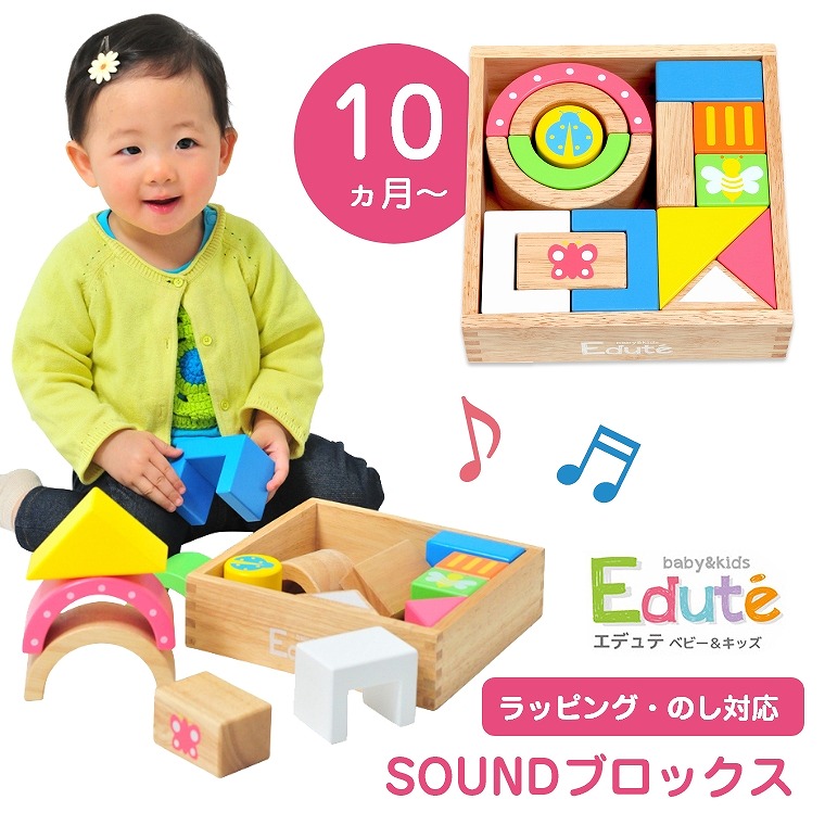 積み木 出産祝い 木のおもちゃ 10ヶ月から遊べる 音が鳴る積み木シリーズ Soundブロックス La 002 エデュテ Edute ベビー 赤ちゃん お誕生日 プレゼント 音のする 大きめ ブロック 楽しい 形 カラフル かわいい 女の子 男の子 木箱入り ギフト キッズ 知育玩具 つみき