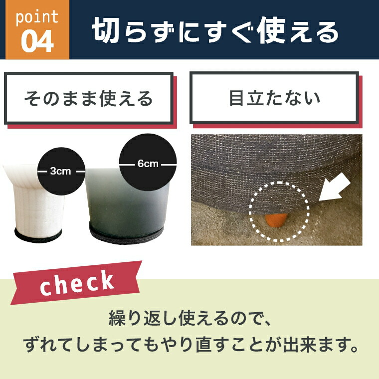 ソファ すべり止め ストップマット 目立たない 3cm円形 5cm円形 6cm円形 4枚入り キズ防止 ズレ防止 フローリング 脚 足 畳 床 家具  賃貸 新築 凹み防止 保護 予防 簡単 日本製 のり不使用 綺麗 剥がれる 繰返し使用 4mm厚 防音 耐熱 床暖房 ゴム不使用