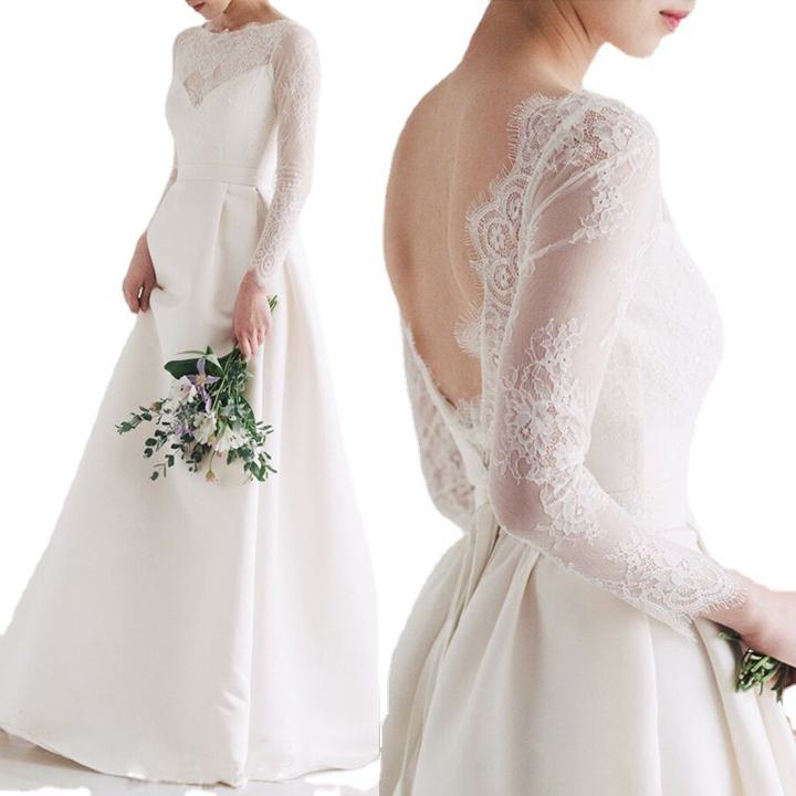 ウェディングドレス レース 長袖 マタニティ 背中見せ 前撮り ウエディングドレス ロング 結婚式ドレス 二次会ドレス 披露宴ドレス 花嫁ドレス ロングドレス フォーマルドレス Aラインドレス ロング ロング丈 袖なし ノースリーブ オフショルダー Aライン【wdm-1022】｜ファクトリーダイレクト・ラボ