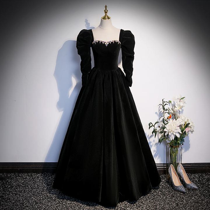 ブラックドレス Aライン 2WAY ロング丈 黒【着後ﾚﾋﾞｭｰ特典】袖の取り外し可能な2WAYブラックドレス 冬 秋 スパンコール ロング 長袖 リボン 編み上げ パーティードレス リボン 厚手 きれい 床付き 上品 ベロア 二次会ドレス 14,671円