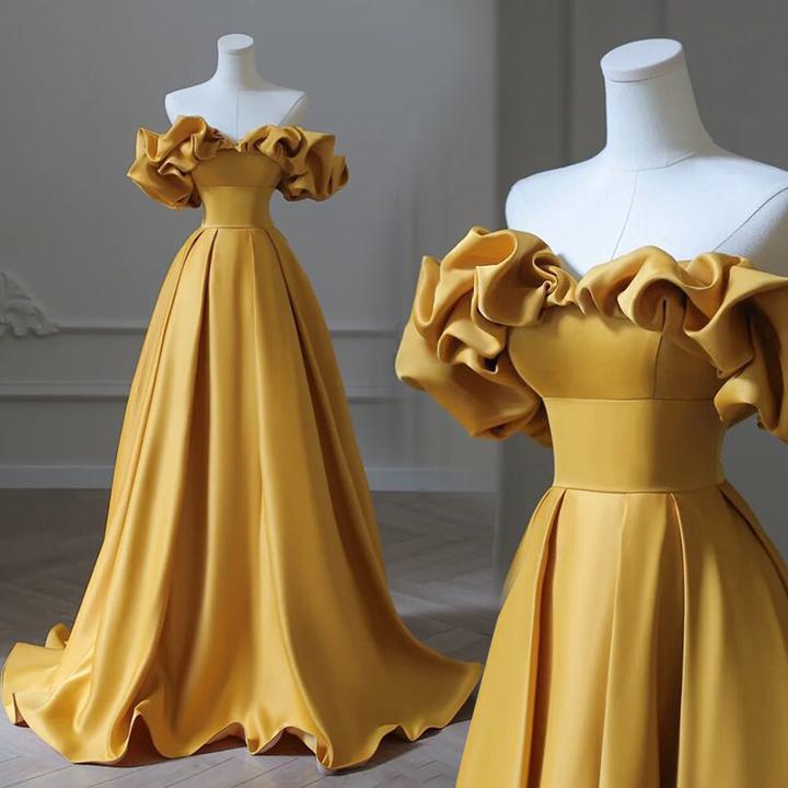 楽天市場】3waysマスタードイエローカラードレス ロング丈 ベアトップ