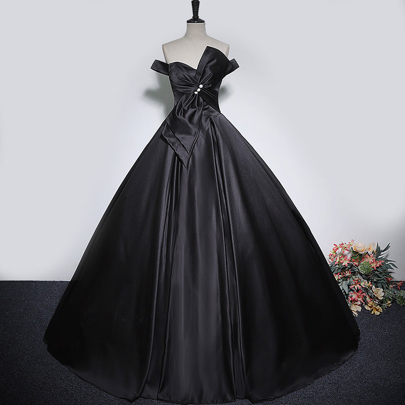 楽天市場】カラードレス ブラック オフショルダー ロングドレス