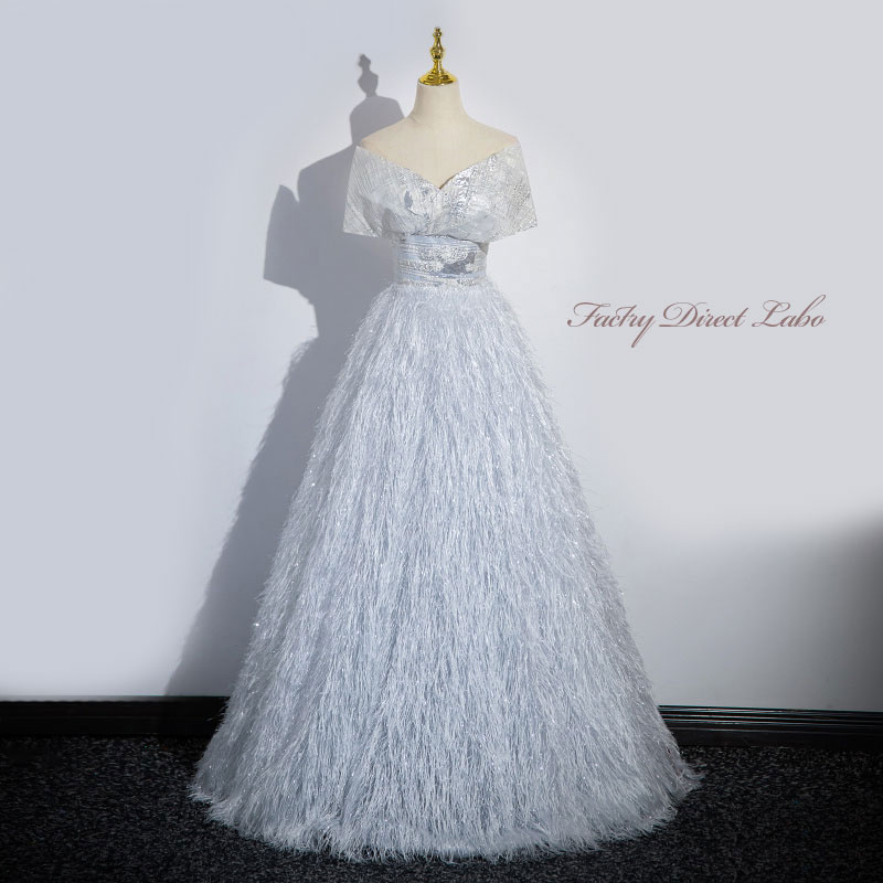 カラードレス ロングドレス パーティードレス グレー フェザー風 ウェディングドレス ウエディングドレス 上品 結婚式 二次会 花嫁 前撮り 演奏会 発表会 カクテルドレス ブライダル フォーマルドレス オフショルダー コンサート イブニングドレス ステージドレス【cd-0760】 19,401円