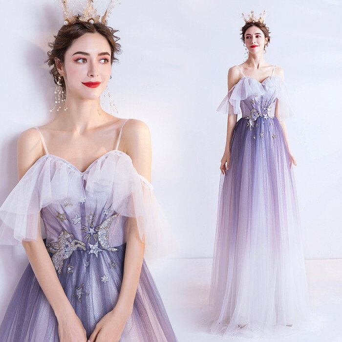Christian Dior パーティードレス パープルグラデーション 美品 Christian Dior パーティードレス パープルグラデーション 美品
