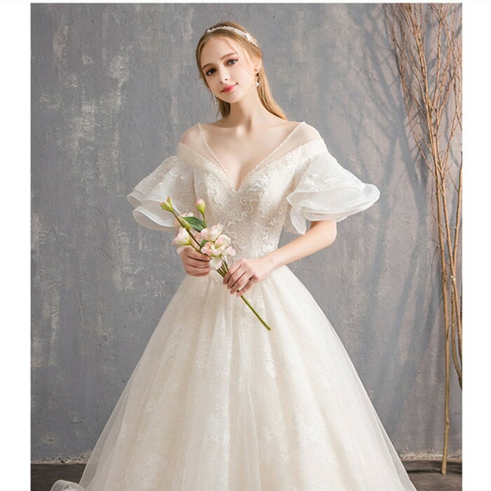 楽天市場】ウェディングドレス 袖あり【着後ﾚﾋﾞｭｰ特典】深Vネック 貴族