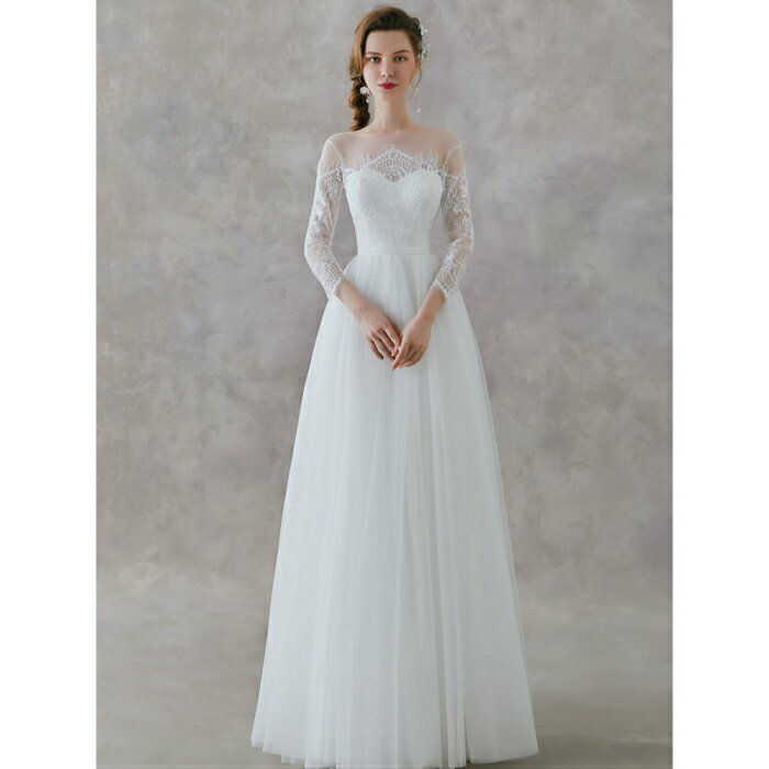 オーダー 二次会 ウェディグドレス Aラインドレス 二次会 ウエディングドレス ワンピース ウエディングドレス 袖あり 結婚式レディースファッション ワンピース Aラインドレス 海外挙式 白 花嫁 二次会 長袖 花嫁 二次会 大きいサイズ ドレス カジュアル 結婚式