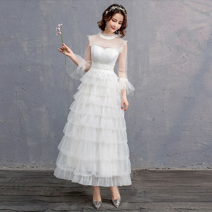 二次会 パーティドレス パーティドレス たっぷりフリルがかわいい ウェディグドレス ミニドレス パーティドレス ミモレ丈 ドレス ウェディグドレス 二次会 花嫁 ドレス ウエディングドレス 結婚式 ミニドレス 白ワンピース リゾートウエディング ファクトリーダイレクト ラボ