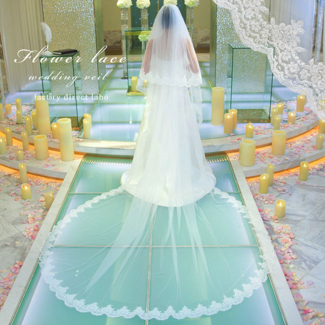 ウェディングベール ロング ヴェール Veil ウエディングベール ランキング受賞 ボリューム 刺繍 ロング丈 ベール 透明感 フェイスアップベール ホワイト オフホワイト コーム付き ロング丈幅 選べる6 v-F010-A6-115
