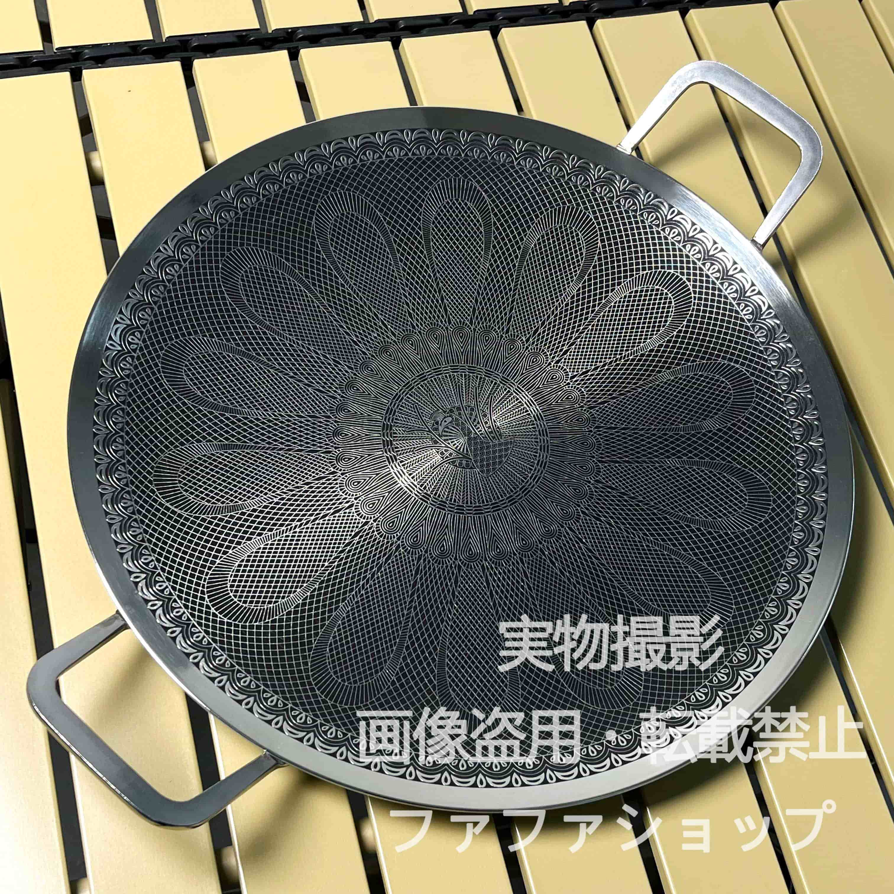 チタン合金製 アウトドア用 焼肉プレート 直火 IH対応 グリルパン 焼肉グリル キャンプ用 韓国料理対応 高耐久 316ステンレス 38cm 大型 BBQ プレート