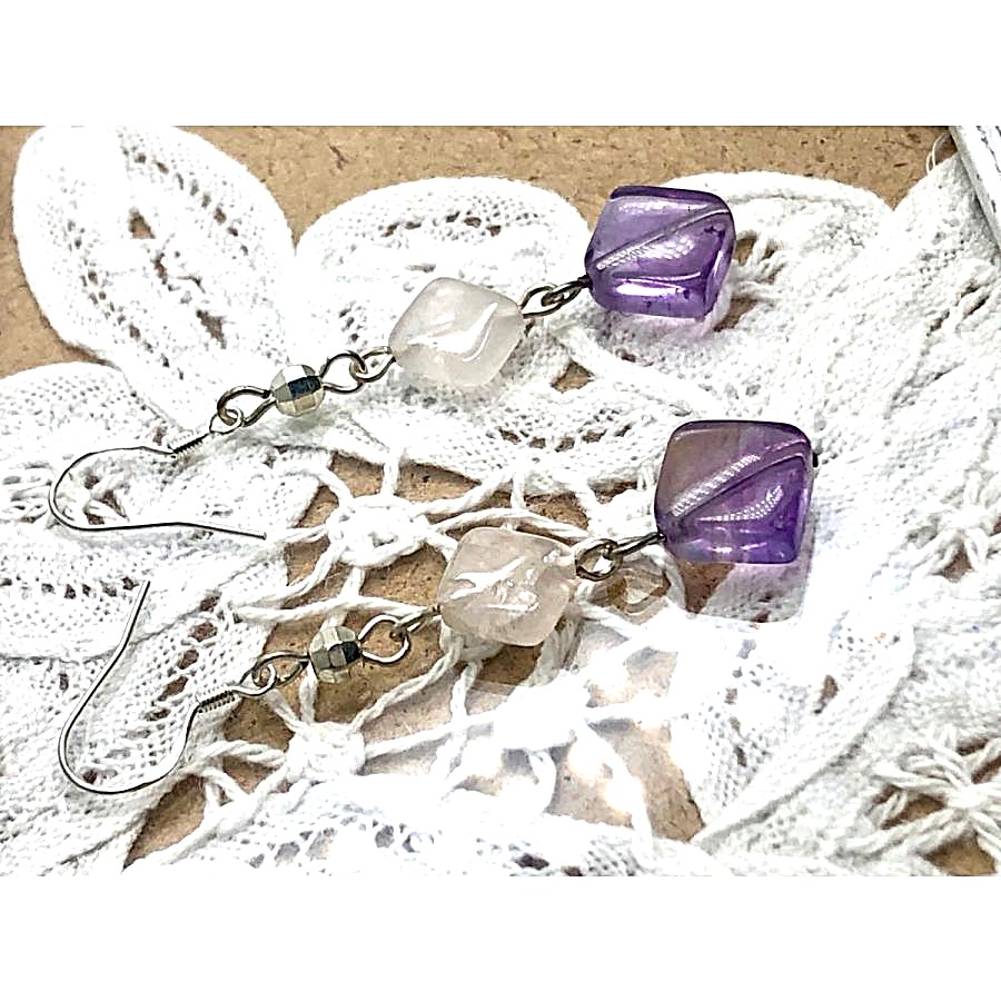 blueleadwort　ベースピアス　ローズクォーツチャームのオマケ付き ローズクォーツ／ネックレス＆キーホルダー2way天然石