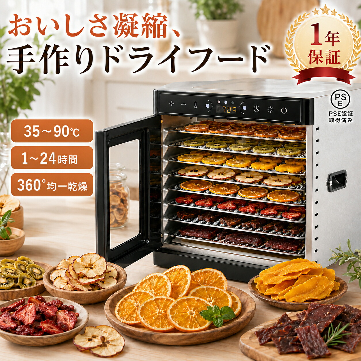 フードドライヤー ステンレス 食品乾燥機 ジャーキー 乾燥機 野菜乾燥機 家庭用 ドライフードメーカー ドライフルーツ 業務用 アイシングクッキー コンパク ライフードメーカー ビーフジャーキー 乾燥 果物 肉 無添加おやつ ペット|fairyauto