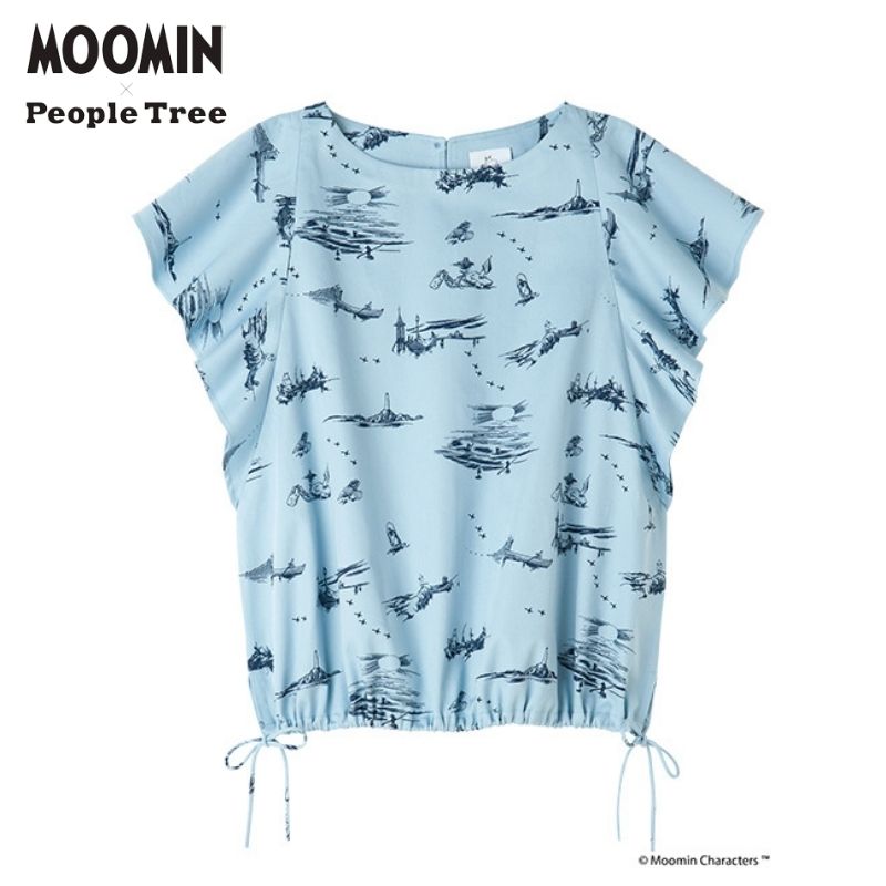 People Tree ピープルツリー Moomin ムーミン オーガニックコットンドローストリングブラウス ムーミンパパ海へ行く M L ブルー系 フェアトレード アパレル 北欧 キャラクターグッズ グッズ 人気ブランド新作豊富
