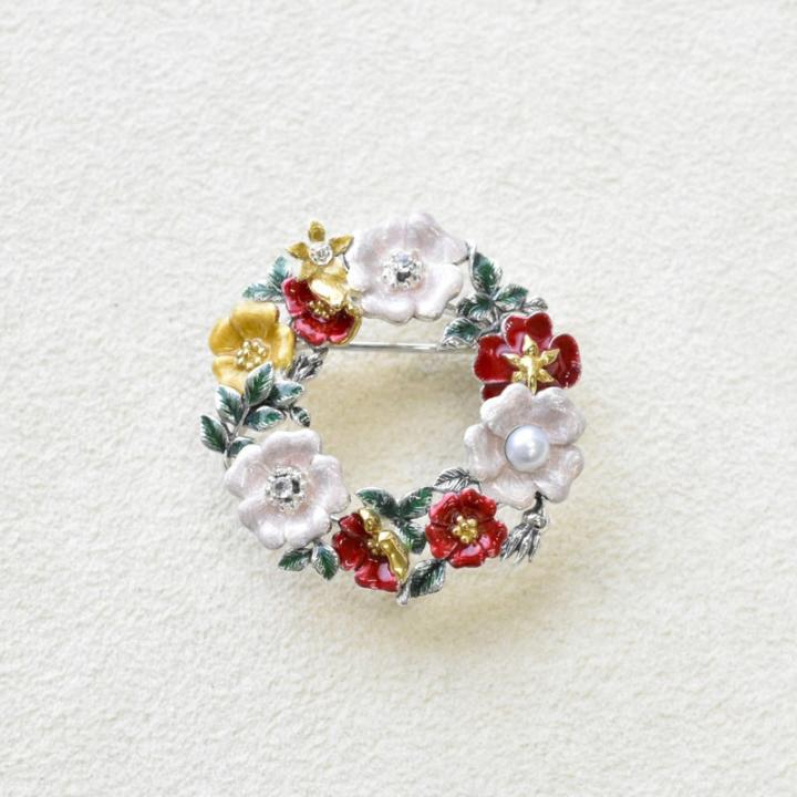 碌山ジュエリー SV ルドゥーテ パール 《薔薇のリース》 ブローチペンダントトップ [日本製] ※チェーンは付属しません【ポイント変率対象外】｜フェアリーチェＰｌｕｓ