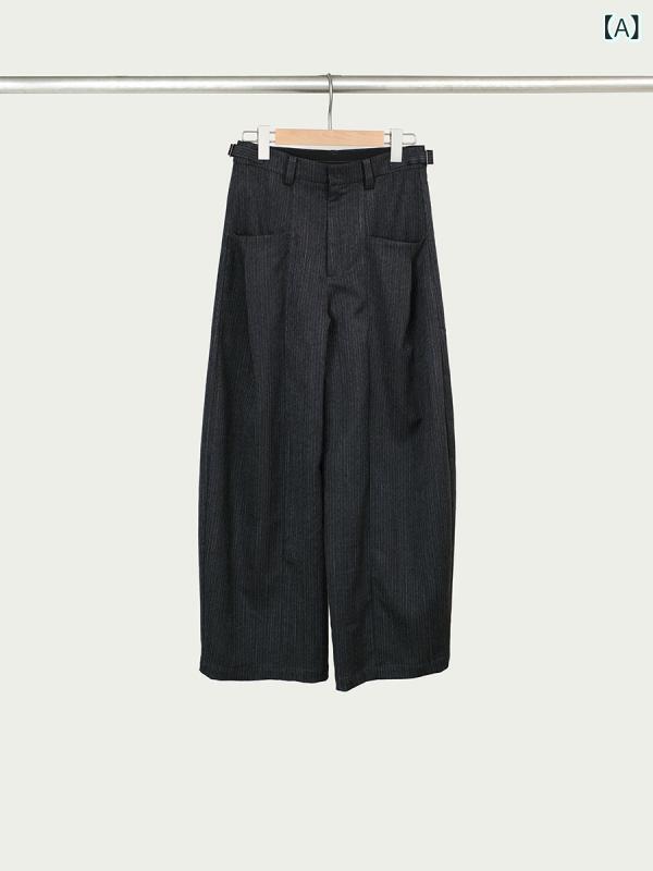 パンツ レディース 春夏 ストライプ 質感 ドレープ ゆったり ワイドレッグ スーツパンツ スリム効果 ロング丈 通勤用 軽量 伸縮性