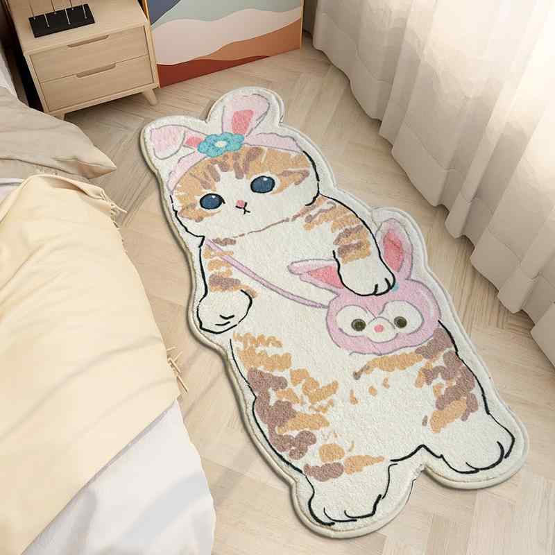 引っ敷き 引っ敷き 猫柄 ポンチ絵 可愛らしい 絨毛調原材料 洗い濯ぎ機相応う 臥榻姿勢用 リビング用 臥榻御部屋用 窓辺つや消し 室内用 身寄り用 パステル色の 優しいこと ふわふわ ポリエステル混