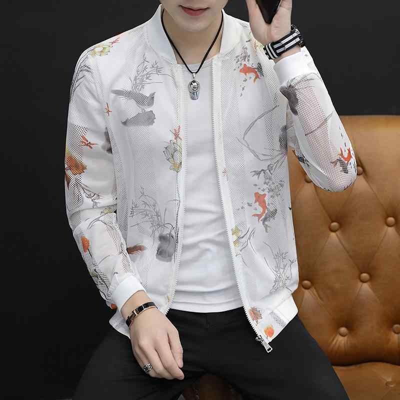 ジャケット メンズ UVカット 通気性 切り抜き 野球風 夏用 接触冷感 アウトドア ウェア 軽量 吸湿速乾 スタイル画像