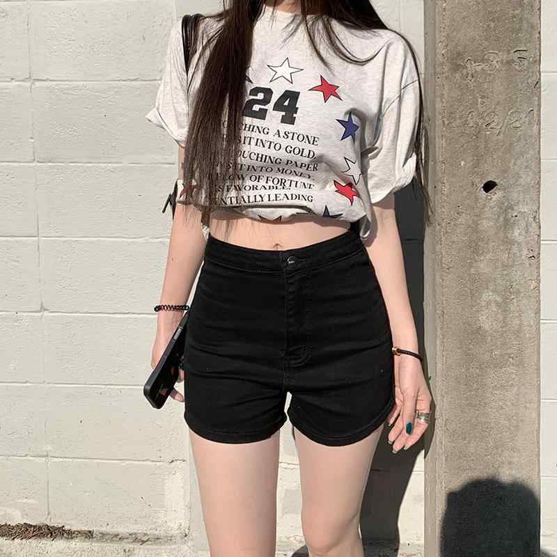 デニム ショーツ レディース ハイウエスト ブラック 春夏 ストリート セクシー スリム 伸縮性 カジュアル 普段使い ホットパンツ