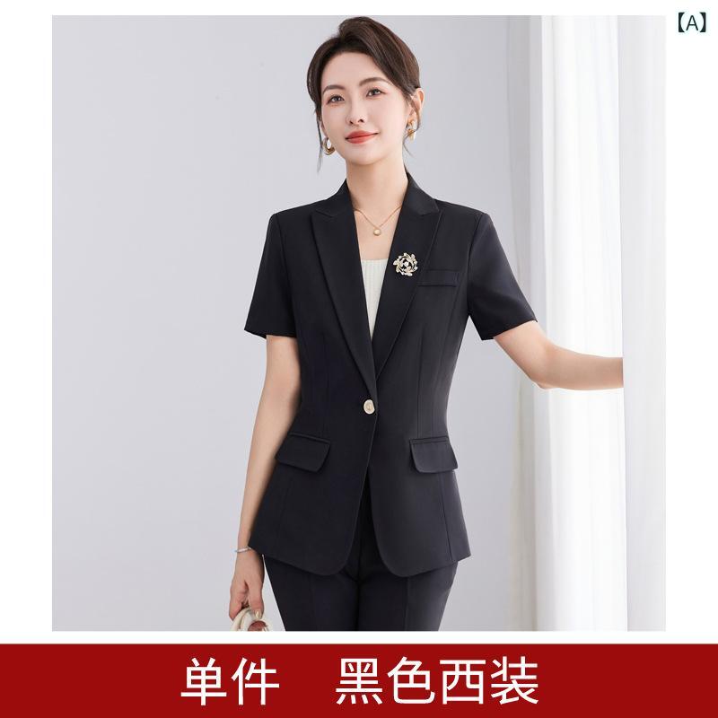 レディース 夏用 仕事スーツ セット パンツ ホテル 美容業界 ド 客服 フォーマル 通勤 軽量 吸湿速乾 ストレッチ ブラック ネイビー