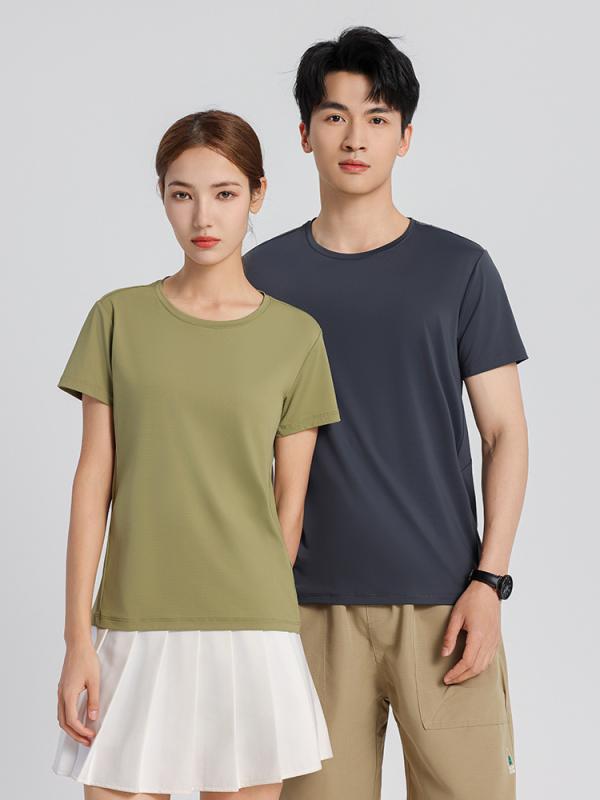 Tシャツ レディース メンズ 男女兼用 半袖 接触冷感 吸湿速乾 スポーツ アウトドア ランニング 運動 トレーニング ウェア ナイロン ブラック 黒 グレー パープル グリーン