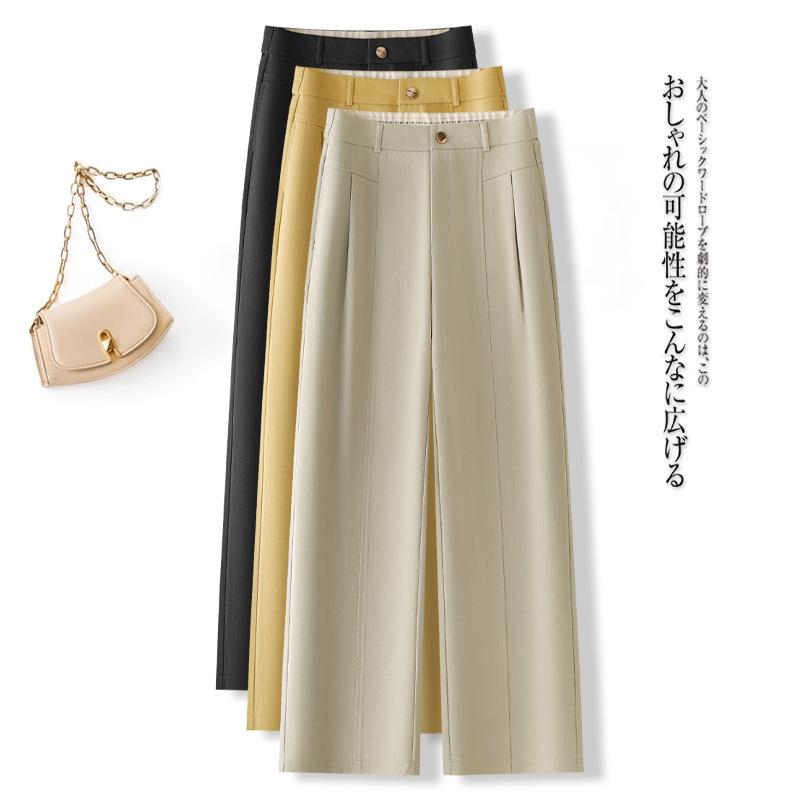 レディース ハイウエスト ワイドレッグパンツ コットン 春秋 ゆったり ストレート カジュアル スタイル 吸湿速乾 軽量 素材 普段使い ボトムス