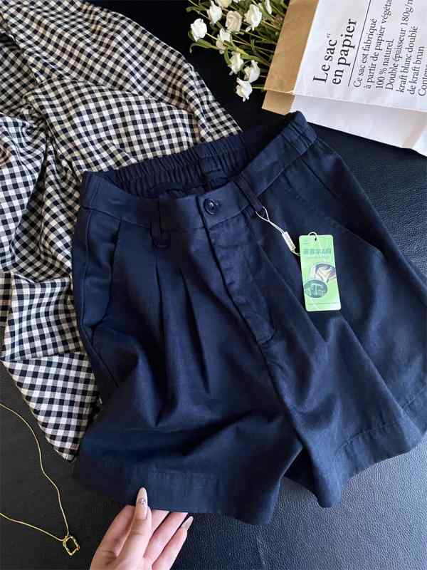 バミューダ ショーツ ハーフパンツ カジュアル ゆったり ハイウエスト Aライン ワイドレッグ スーツ風 再生繊維 麻 素材 軽量 伸縮性