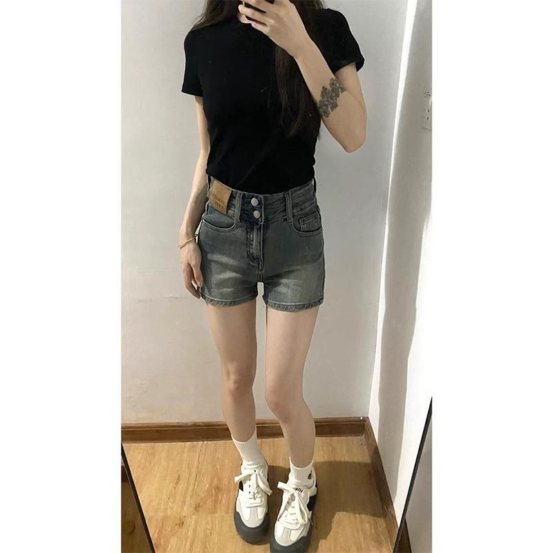 デニムショーツ レディース ハイウエスト Aライン ゆったり レトロ 夏用 デニム 短パン かわいいクール スタイル スリム効果 コーディネート 万能 ジーンズ 女性用 軽量 伸縮性 吸湿速乾