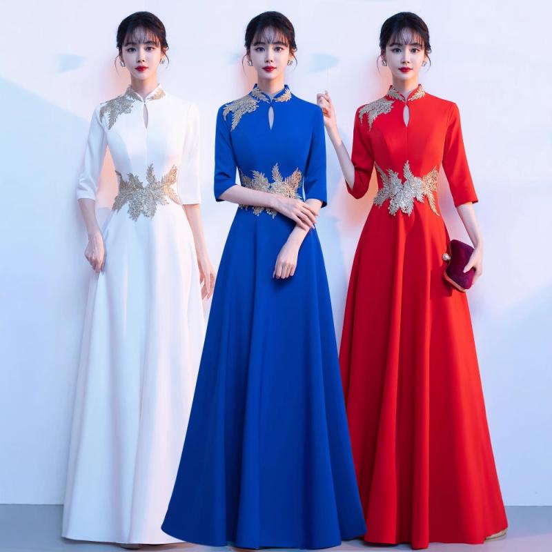 レディース チャイナドレス ロングスカート レトロ 中国風 型 イブニングドレス 成人礼服 ステージ 衣装 パフォーマンス フォーマル ガウン エレガント シルエット