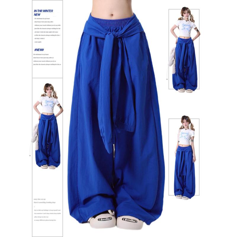 レディース 夏用 アメリカン レトロ 紐付き カジュアルパンツ ストリート ヒップホップ ストリートダンス ストレート ワイドレッグ 普段使い 軽量 伸縮性