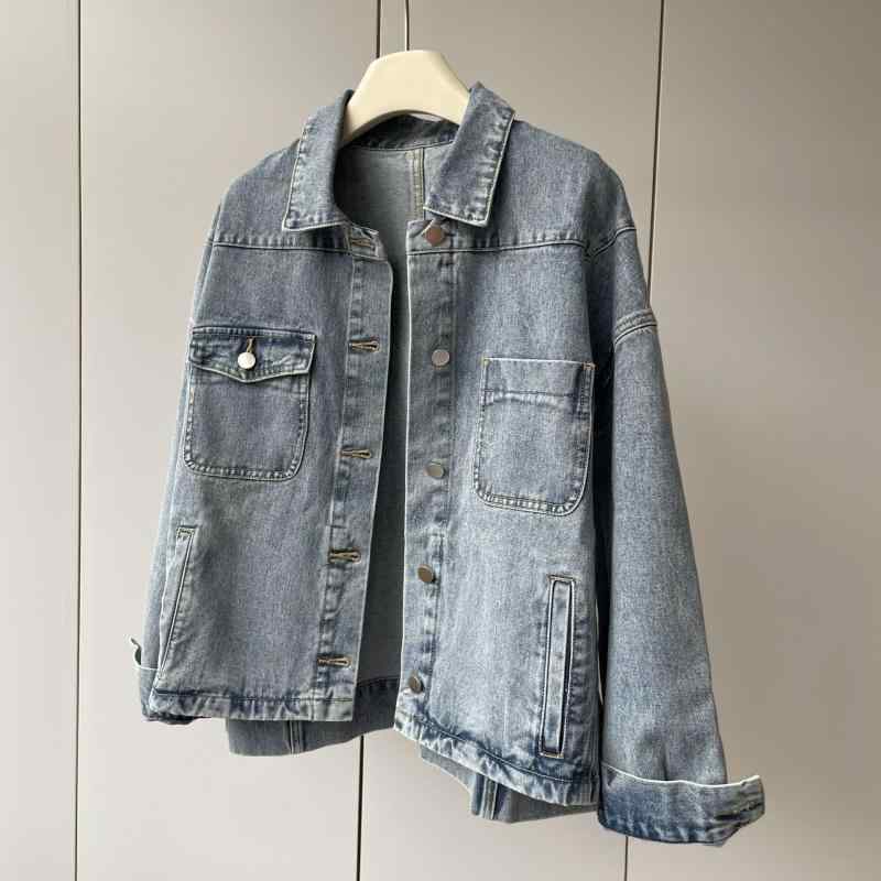デニムジャケット レディース 春用 綿100% スタンドカラー サイドスリット 多ボタン ゆったり 高級感 スリムシルエット スタイリッシュ アウター コットン素材 フィット