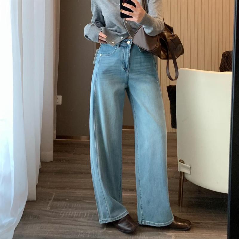 デニムパンツ 春夏 レトロ ワイドレッグ ゆったり ストレート リヨセル コットン 再生繊維 柔らかい 伸縮性 カジュアル 普段使い 軽量 吸湿速乾